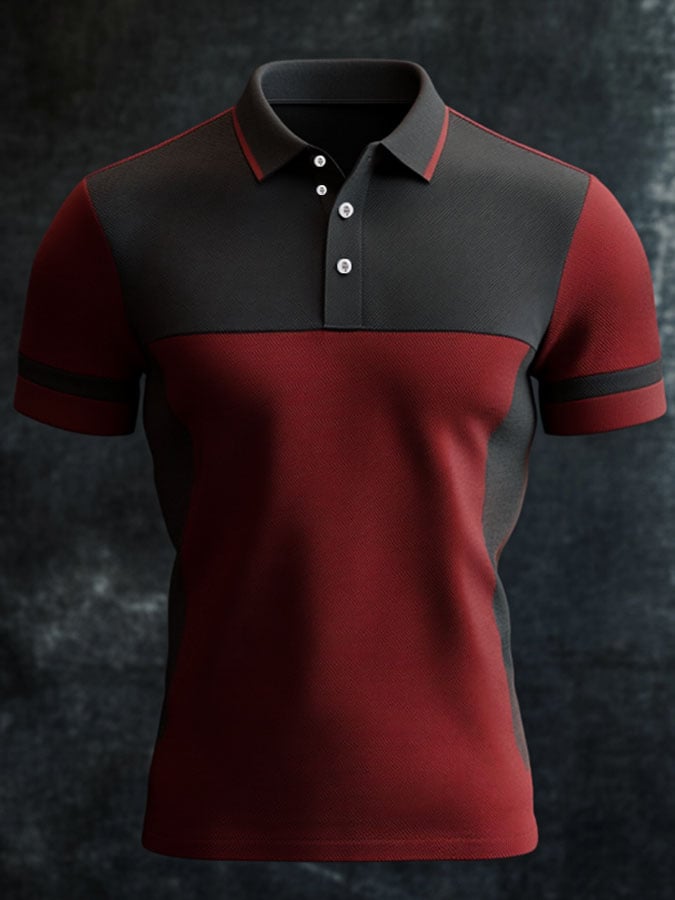 Men'S Casual Classic Contrast Color Print Business Short-Sleeved Polo Shirt