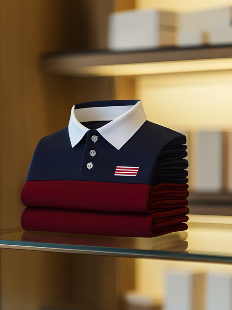 Men's Business Casual Logo Button Short Sleeve Polo Shirt