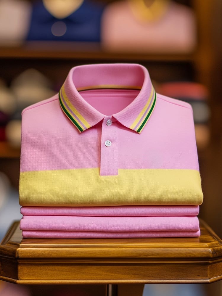 Men's Classic Business Logo Button Short Sleeve Polo Shirt