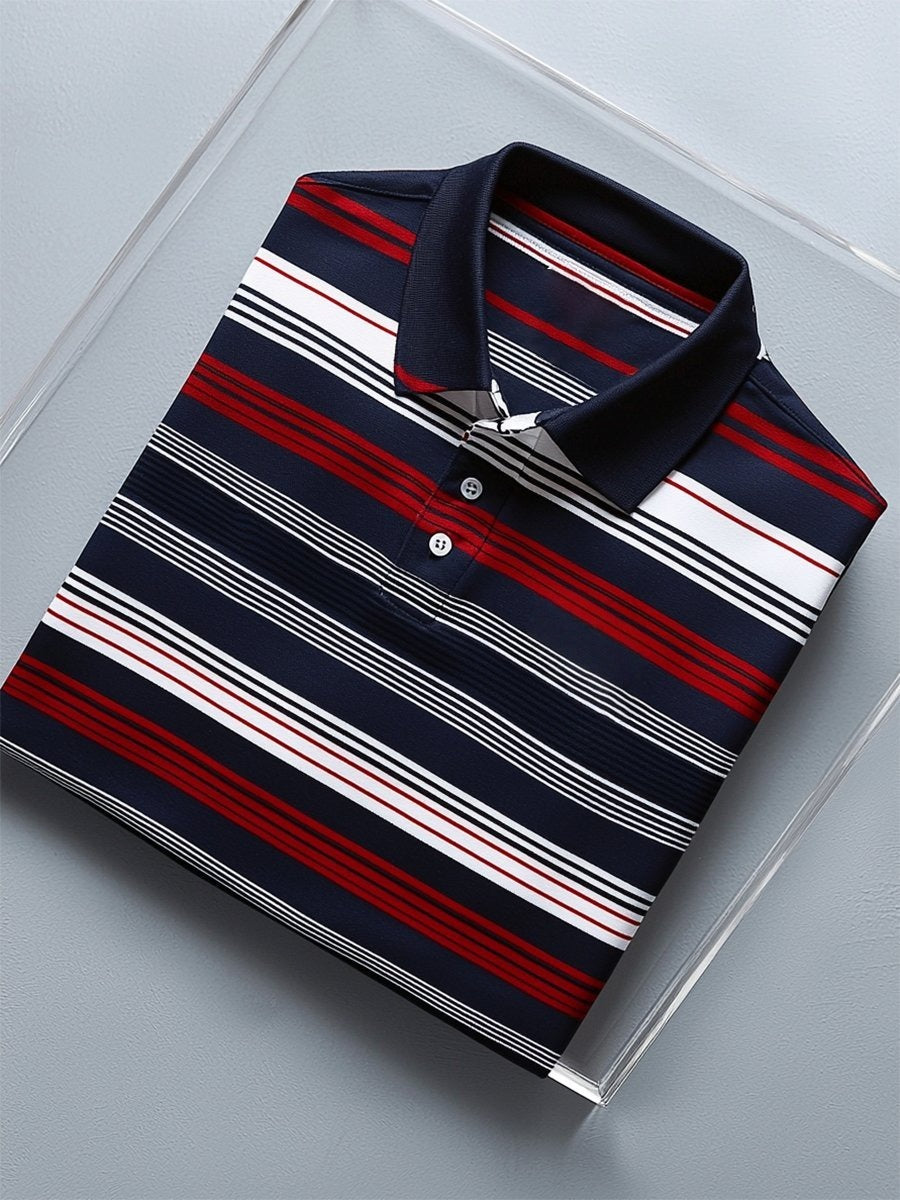 Men's Business Casual Geometric Button Short Sleeve Polo Shirt