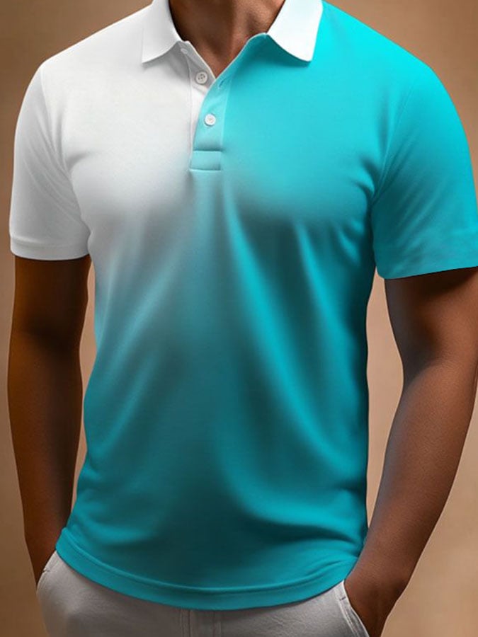 Men'S Casual Classic Contrast Color Print Business Short-Sleeved Polo Shirt