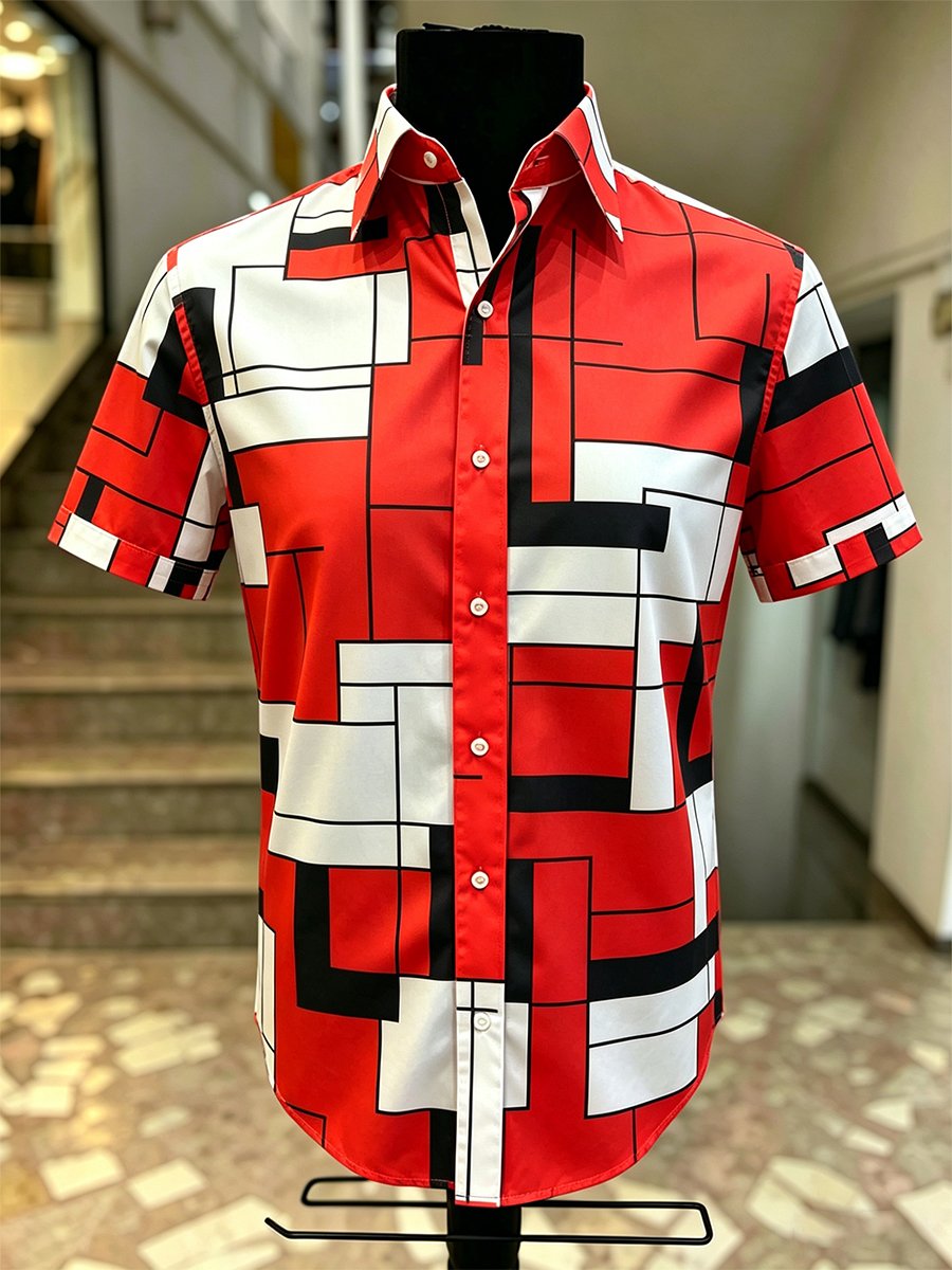 Men's Retro Bauhaus Geometric Short-Sleeve Shirt