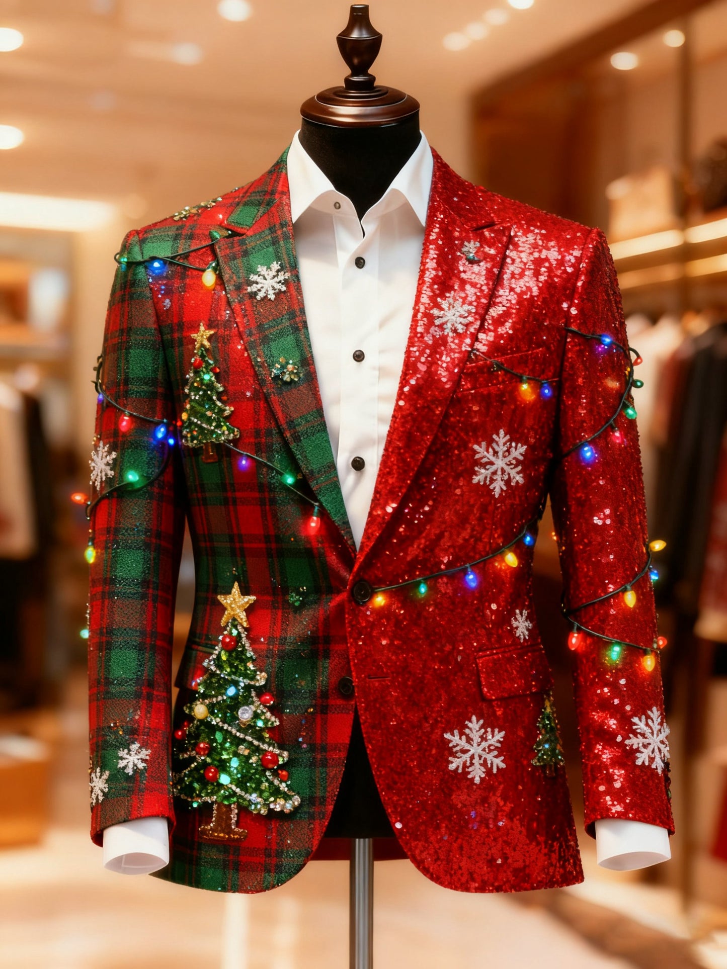 Men's Christmas Casual Print Large Pocket Blazers