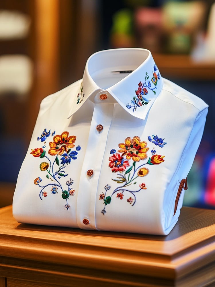 Men's Business Casual Floral Lapel Short Sleeve Shirt