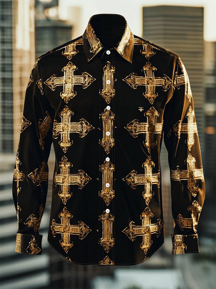 Men's Retro Casual Faith Business Long Sleeve Shirt