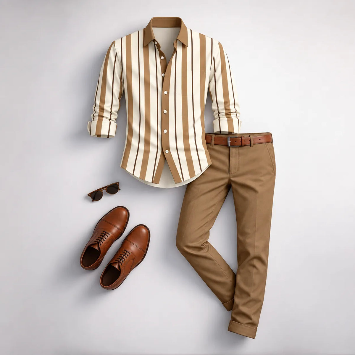 Men's Striped Long-Sleeve Shirt and Pants Set