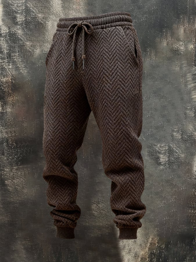 Men's Fashion Herringbone Textured Hooded Casual Sweatshirt Suit