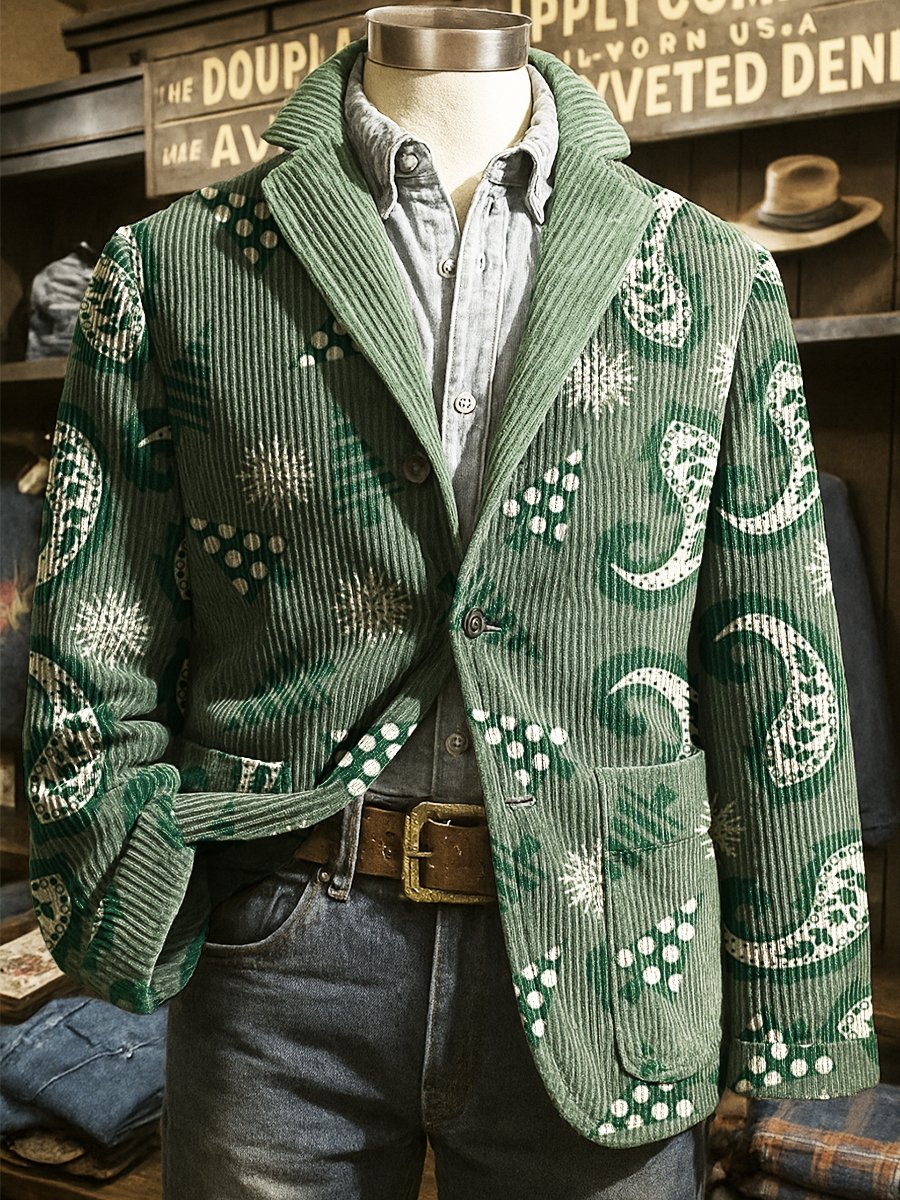 Men's Corduroy Christmas Tree Paisley Lapel Blazer