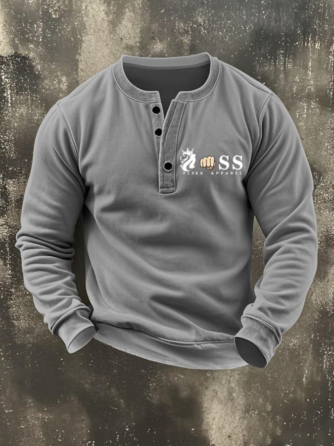 Men's Vintage Letter Design Henley Collar Sweatshirt