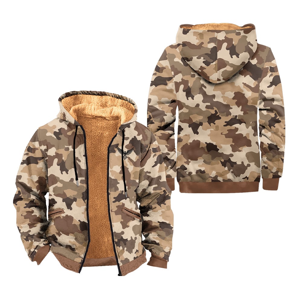 Men's Vintage Western Tiger Camouflage Print Fleece Zipper Jacket