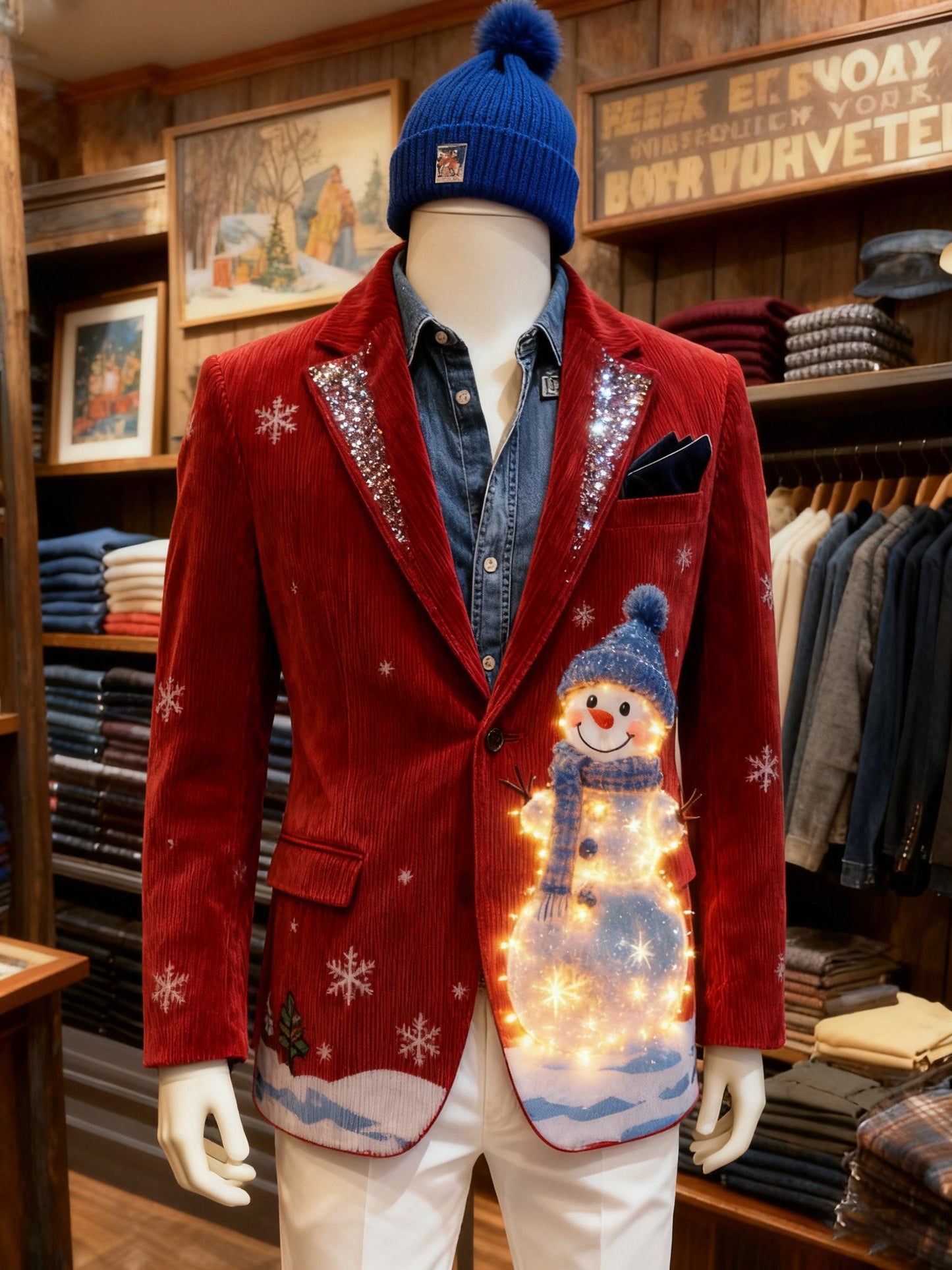 Men's Christmas Bow Casual Print Large Pocket Blazers