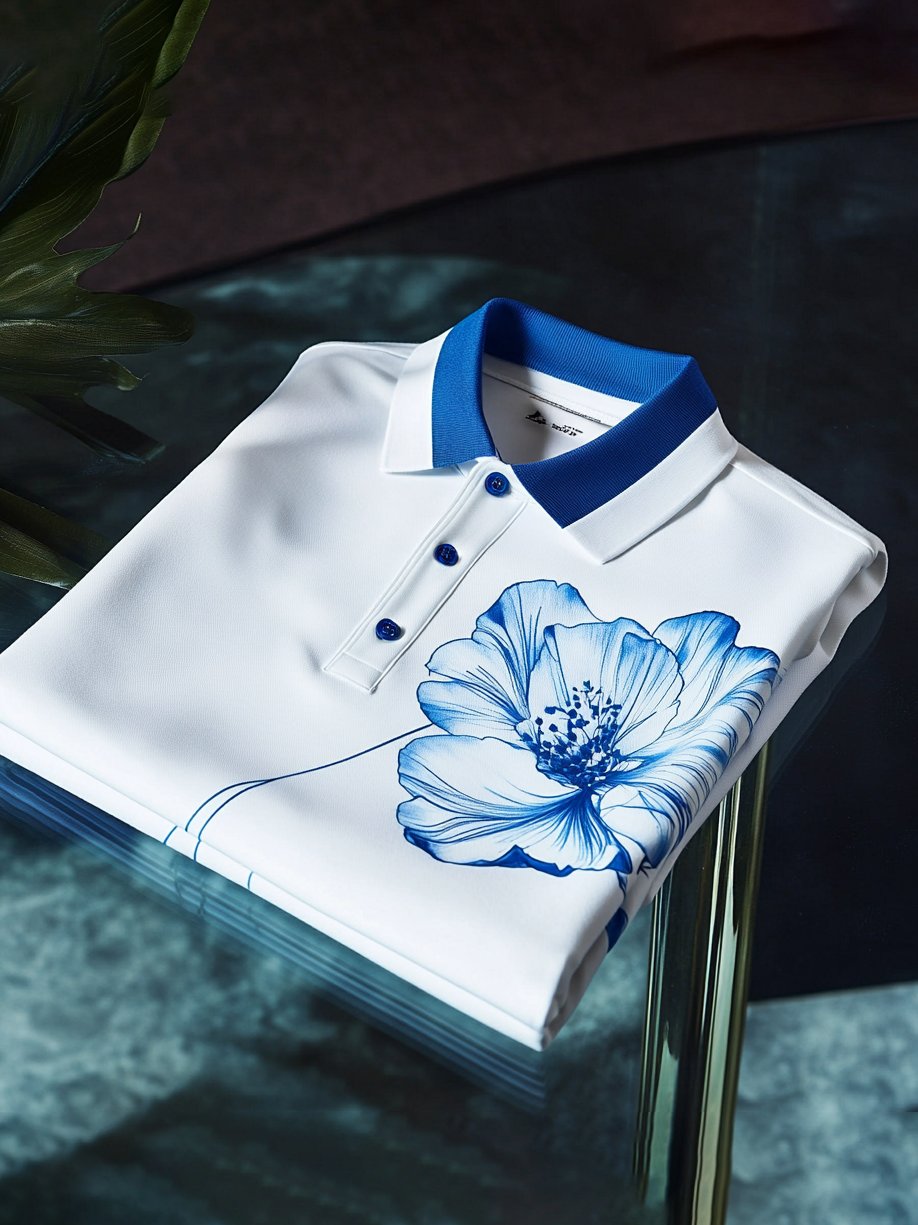 Men's Business Casual Jacquard Button Short Sleeve Polo Shirt