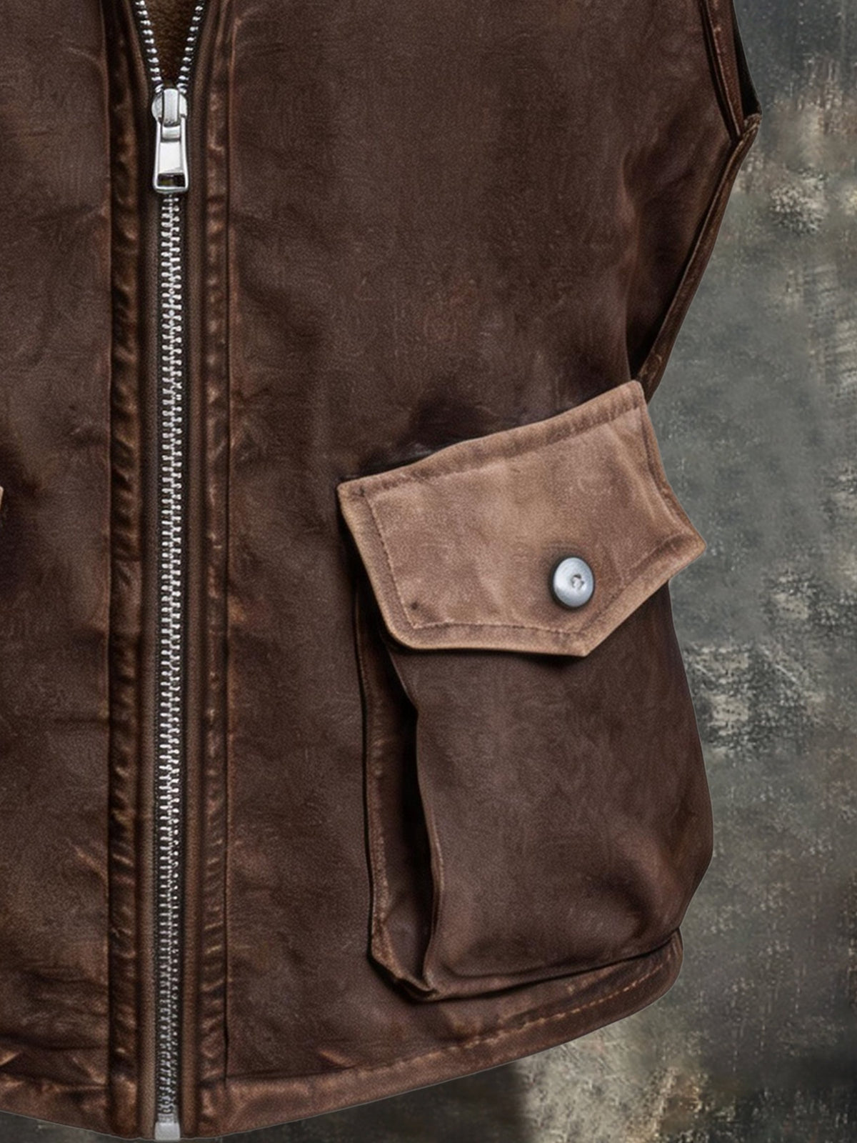 Men's Vintage-Style Distressed Outdoor Multi-Pocket Fleece-Lined Hooded Vest