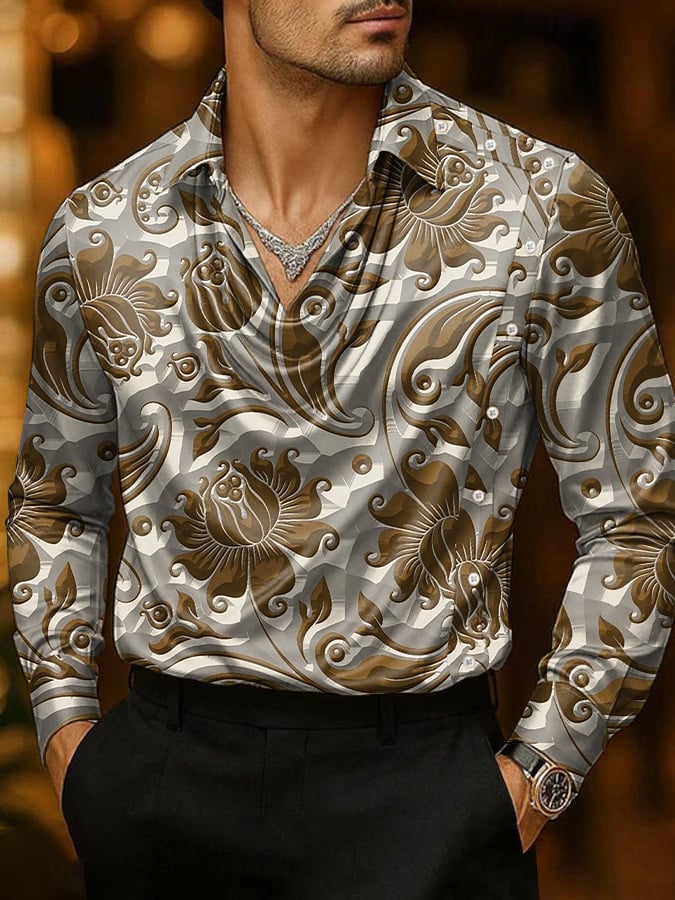 Men's Casual Business Printed Satin Fashion Shirt