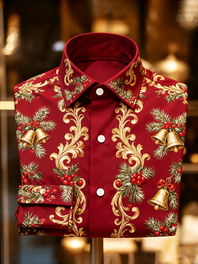 Men's Christmas Holiday Button-Down Long Sleeve Shirt