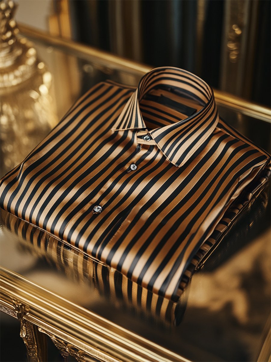 Men's Silk Stripe Luxury Business Long Sleeve Shirt