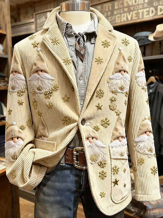 Men's Retro Christmas Art Print Casual Blazer