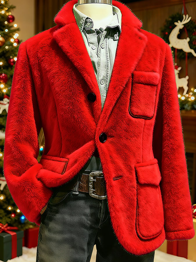 Men's Christmas Art Design Plush Casual Jacket