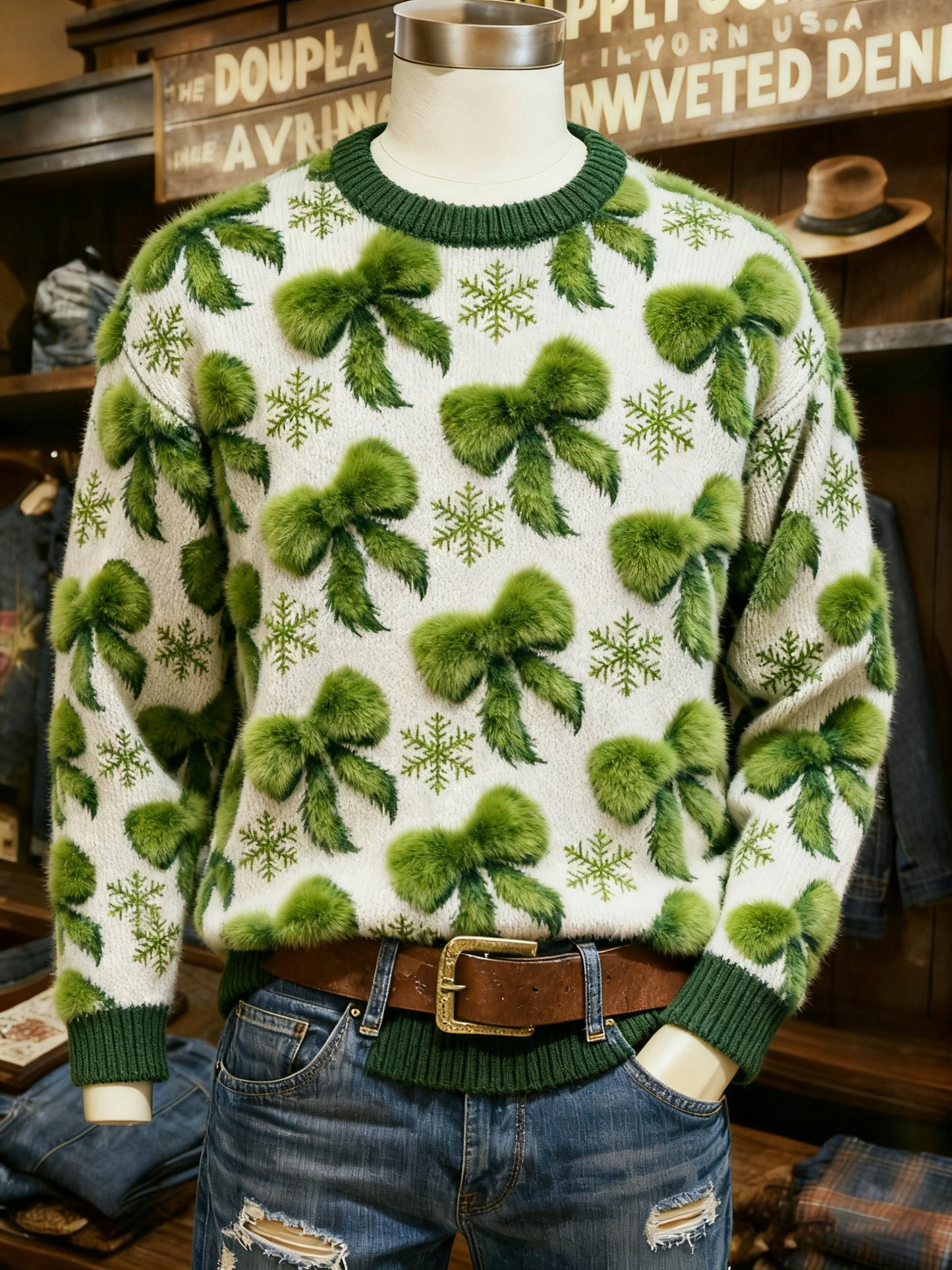 Men's Crew Neck Holiday Print Knit Sweater