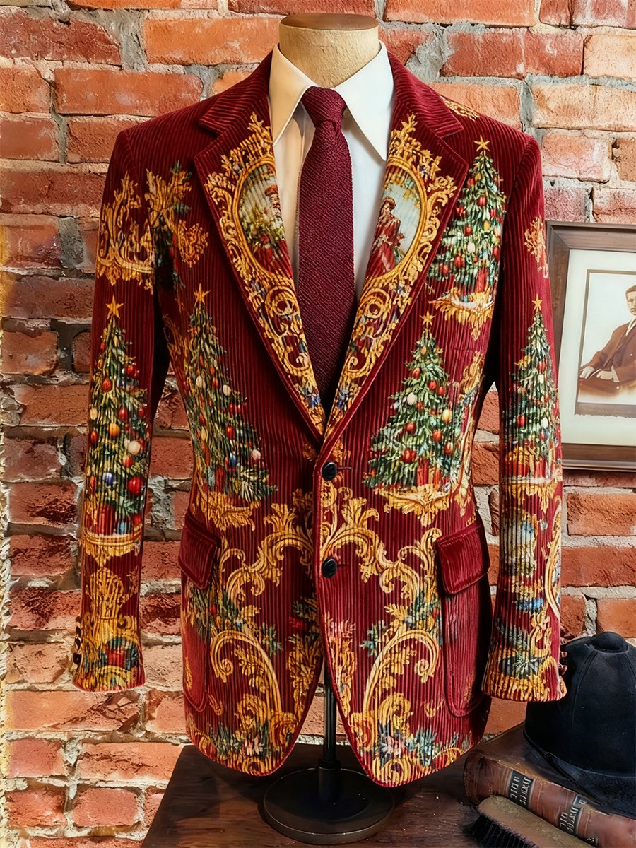 Men's Vintage Casual Christmas Party Corduroy Blazer