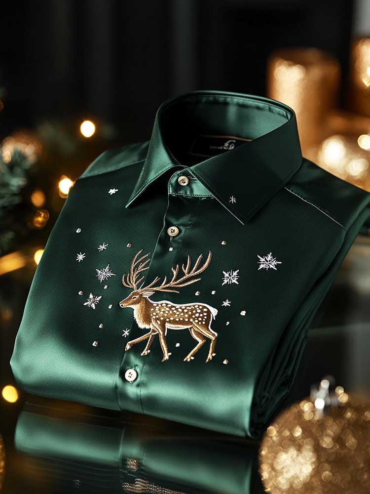 Men's Christmas Satin Luxe Long Sleeve Button Down Shirt