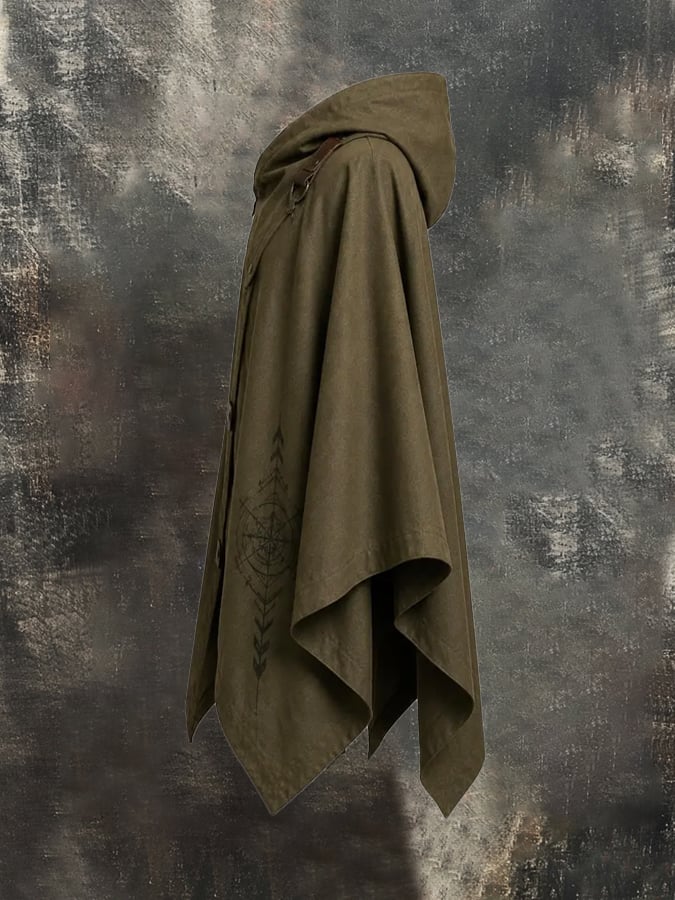 Men's Vintage-Style Distressed Hooded Workwear Cape/Cloak