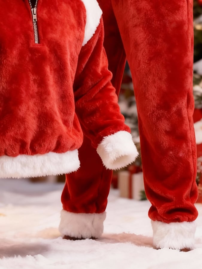 Men's Christmas Warm Plush Color-Blocked Casual Suit