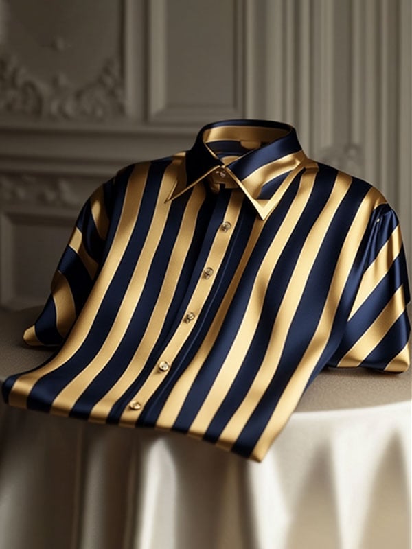 Men's Deluxe Business Striped Lapel Short Sleeve Shirt