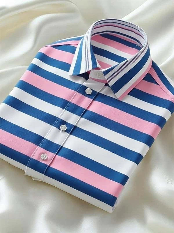 Men's Classic Business Check Logo Lapel Short Sleeve Shirt
