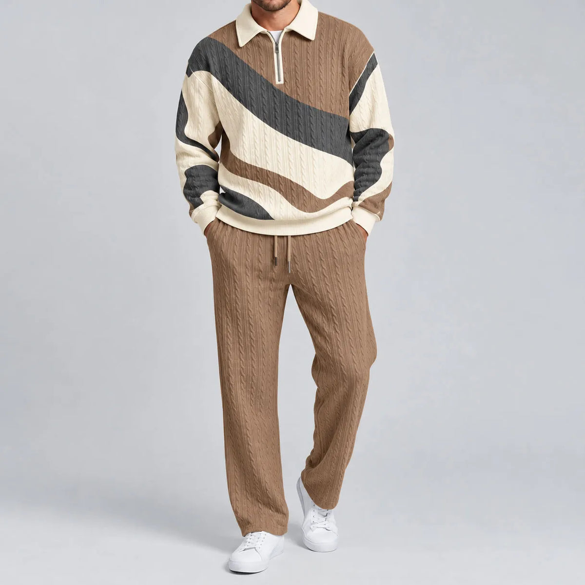 Men's Color-Blocked Polo Shirt and Pants Set