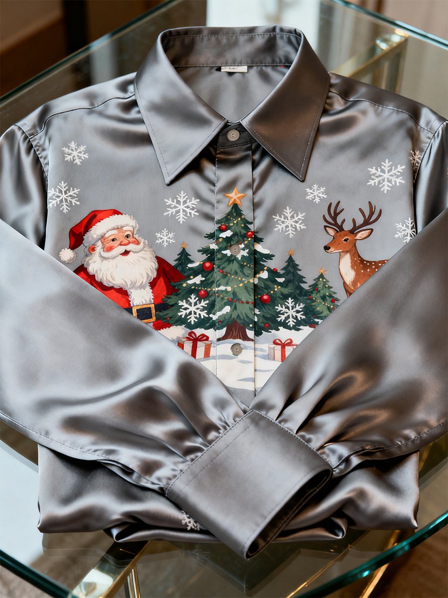 Men's Luxurious Satin Christmas Long Sleeve Shirt