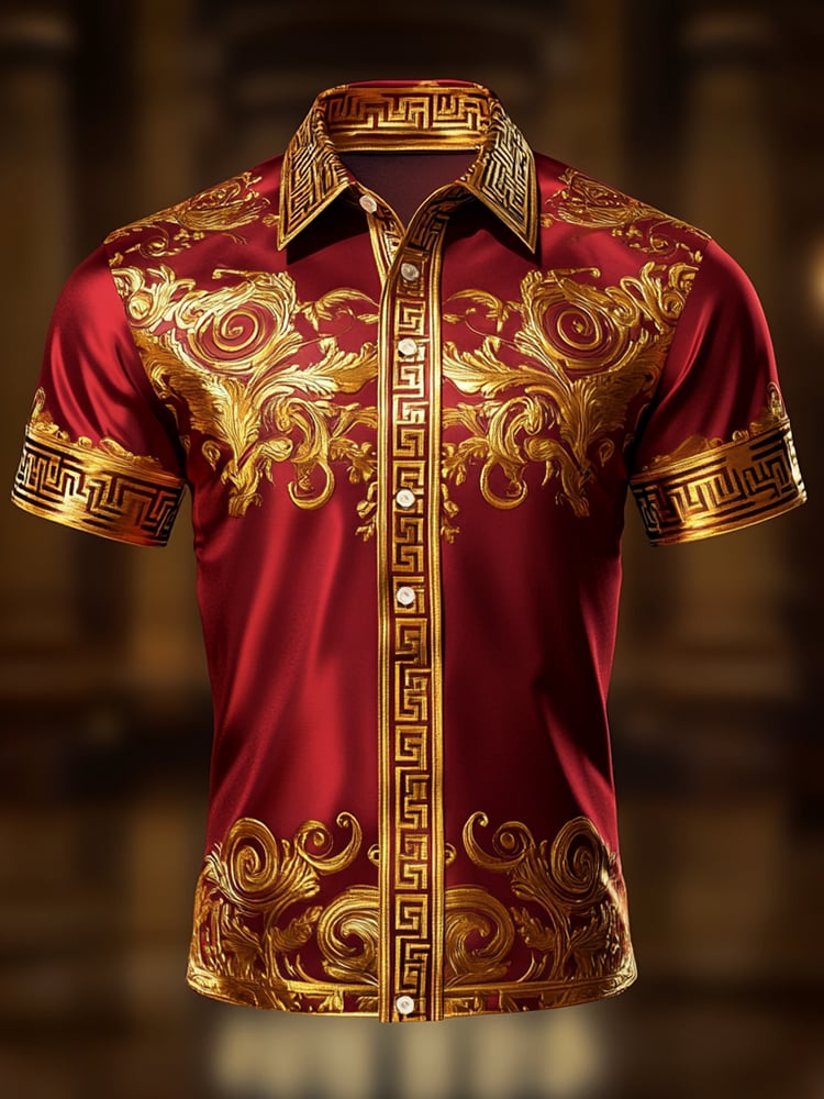 Men's Satin Luxe Print Short Sleeve Button Shirt