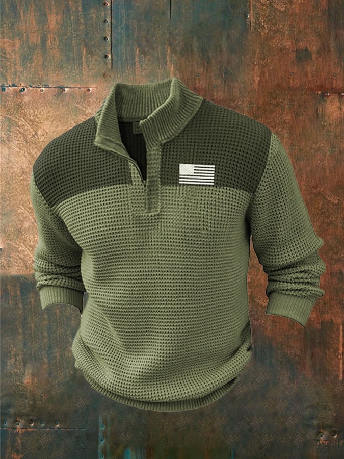 Men'S Zipper Knitting Print Casual Sweatshirt