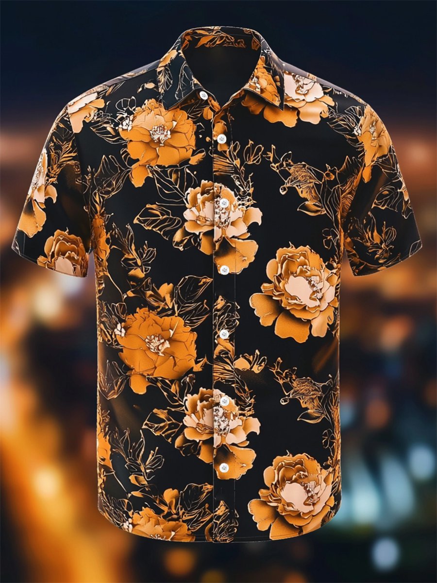 Men's Resort Casual Floral Art Short Sleeve Shirt