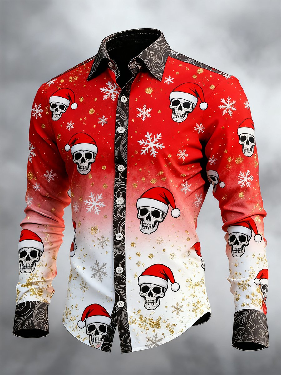 Men's Vintage Christmas Skull Long Sleeve Shirt