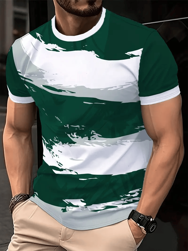 Men's Business Stripe Logo Print Short Sleeve T-Shirt