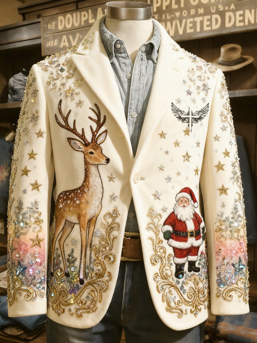Men's Retro Santa Claus Reindeer Collar Suit Jacket