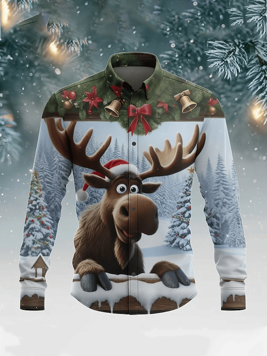 Men's Christmas Reindeer Long-Sleeved Shirt