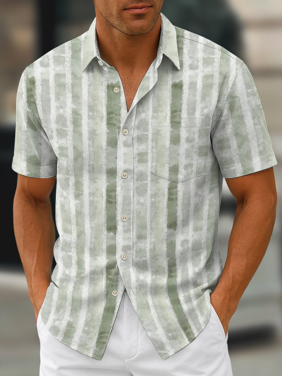 Men's Retro Geometric Art Print Lapel Short Sleeve Shirt