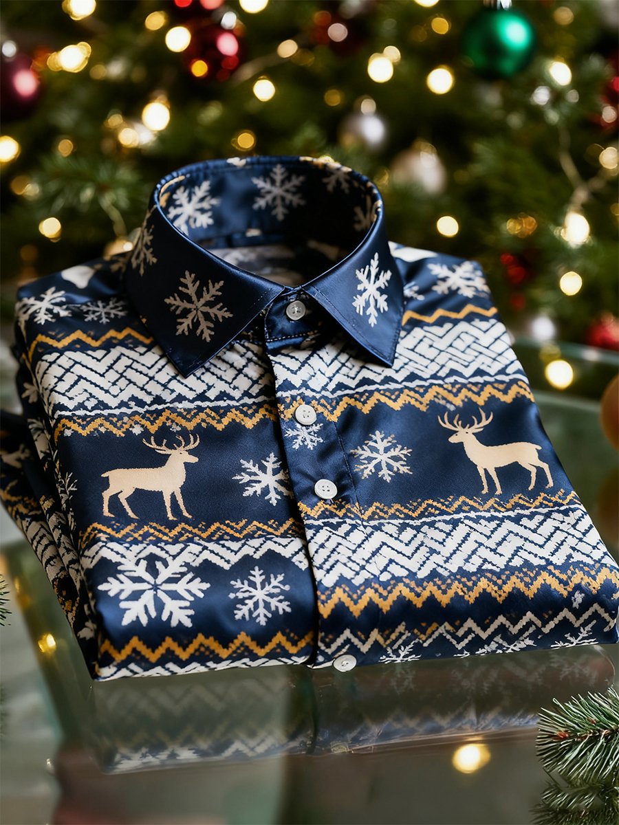 Men's Christmas Long Sleeve Button-Down Shirt
