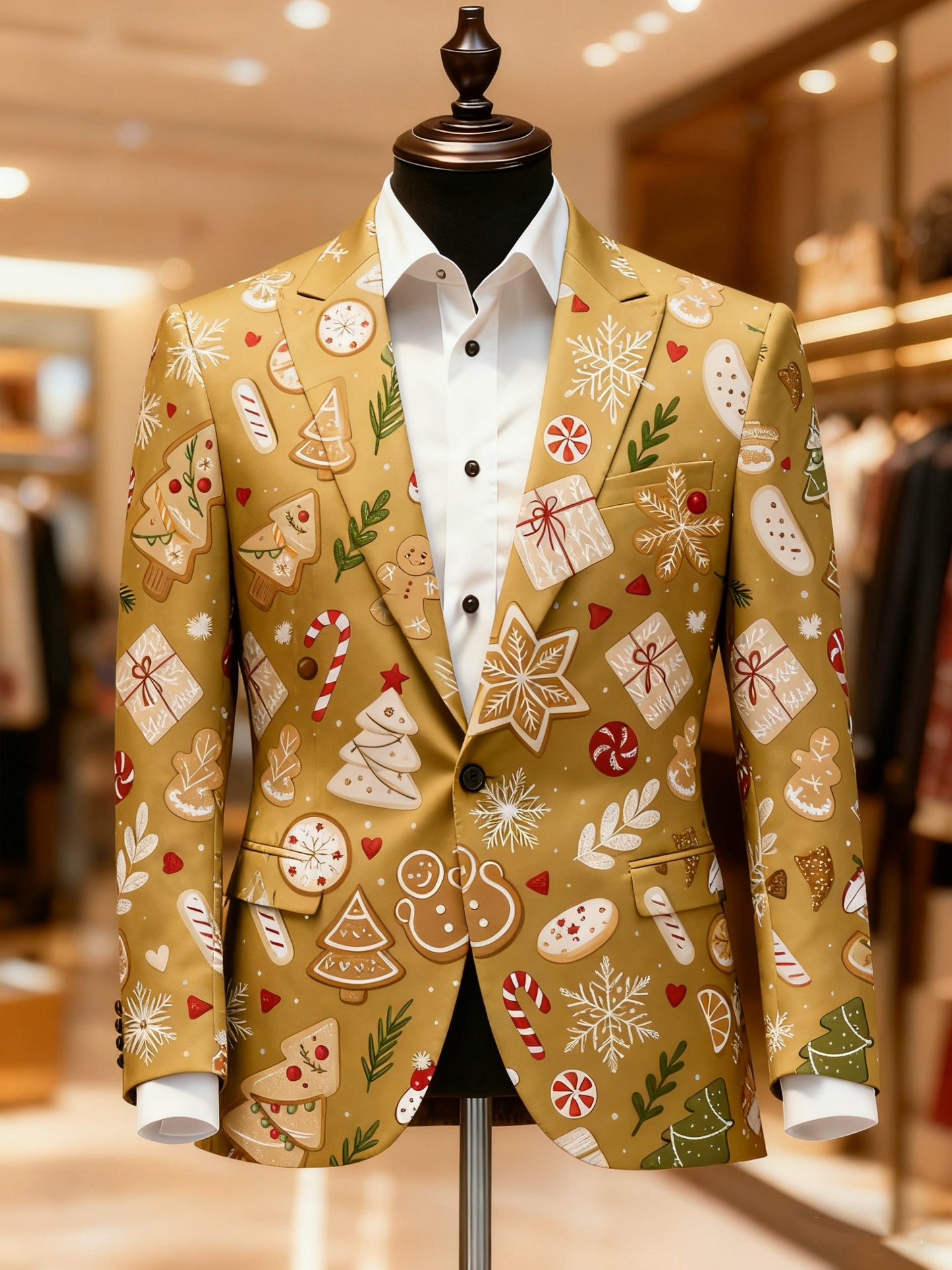 Men's Business Casual Notch Lapel Vintage Christmas Print Blazers
