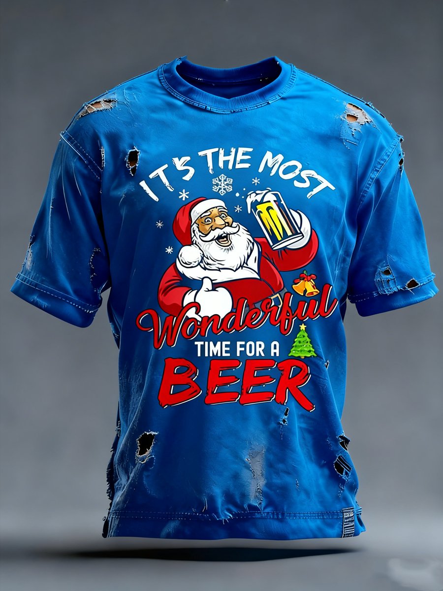 Men's Casual Retro Christmas Print T-shirt