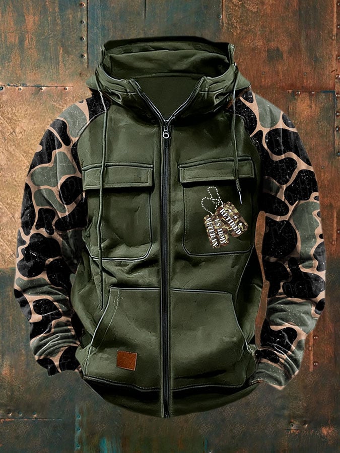 Men's Vintage Veteran Print Multi-Pocket Jacket