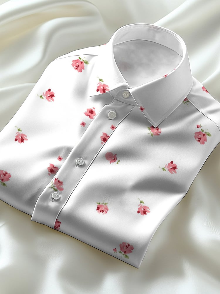 Men's business casual floral lapel short-sleeved shirt
