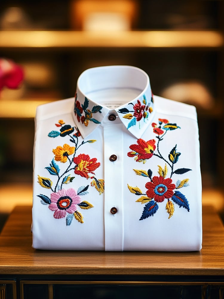 Men's Business Casual Floral Lapel Short Sleeve Shirt