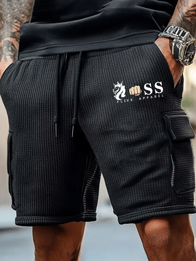 Men's Retro Lettering Waffle Cargo Shorts