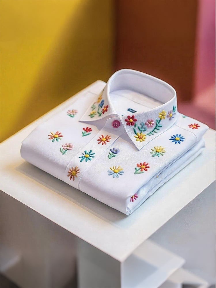 Men's Business Casual Floral Lapel Short Sleeve Shirt