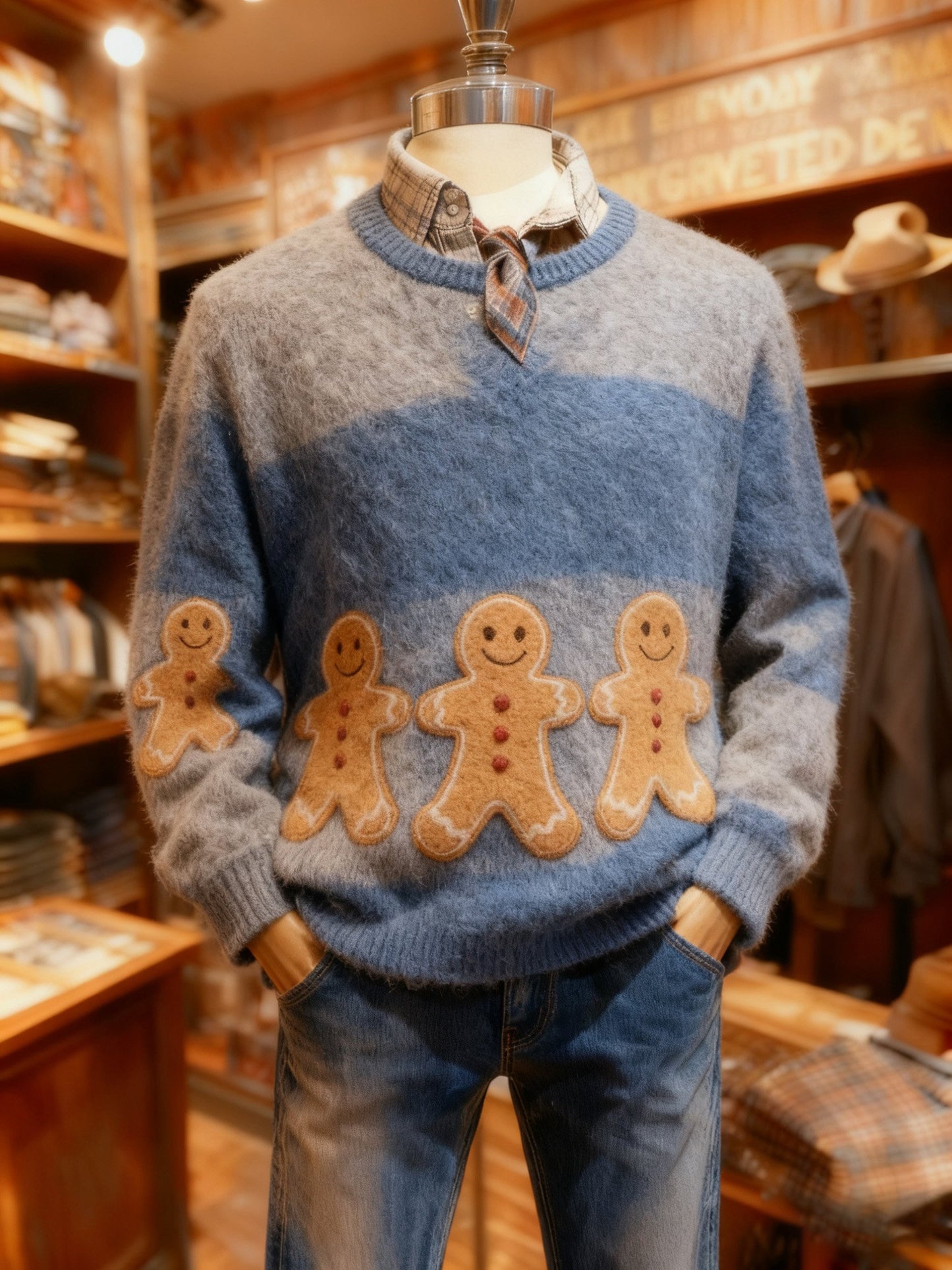 Men's Crew Neck Holiday Print Knit Sweater
