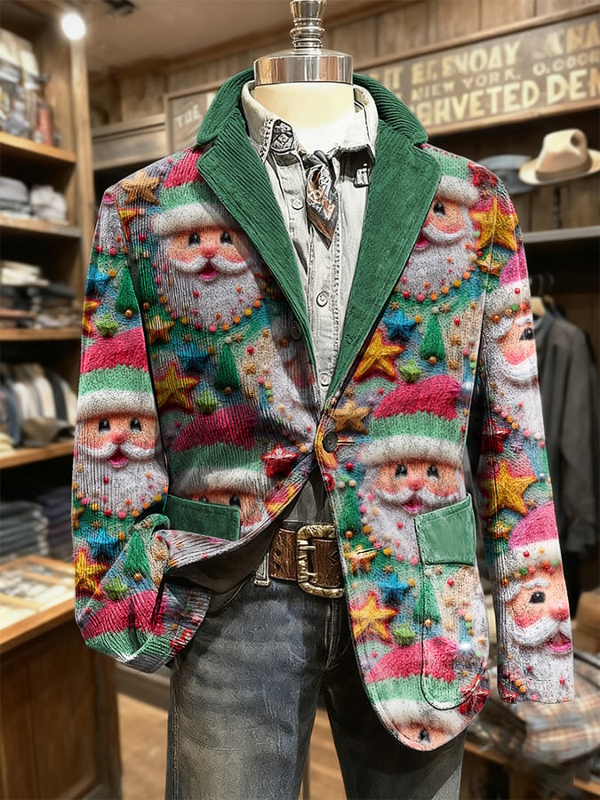 Men's Retro Christmas Art Print Casual Blazer