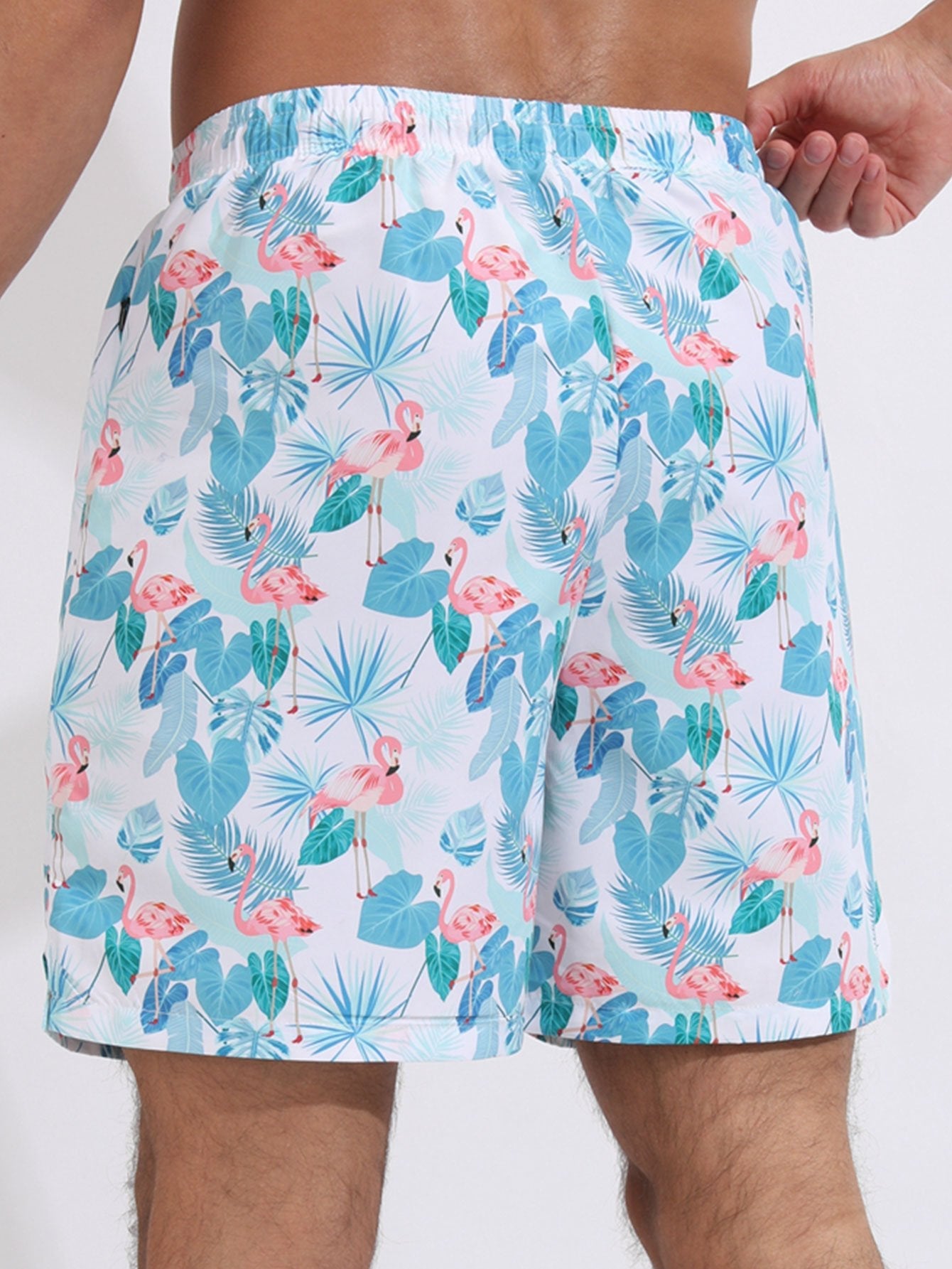 Flamingo Tropical Print Swim Shorts With Compression Liner